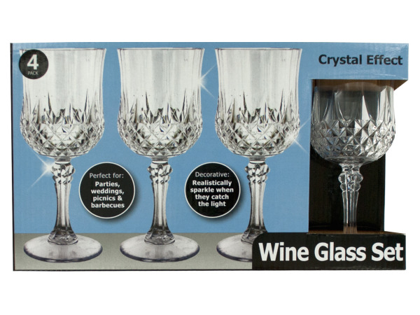 Bulk Buys Oh017-4 Crystal Effect Plastic Wine Glass Set - 4 Piece