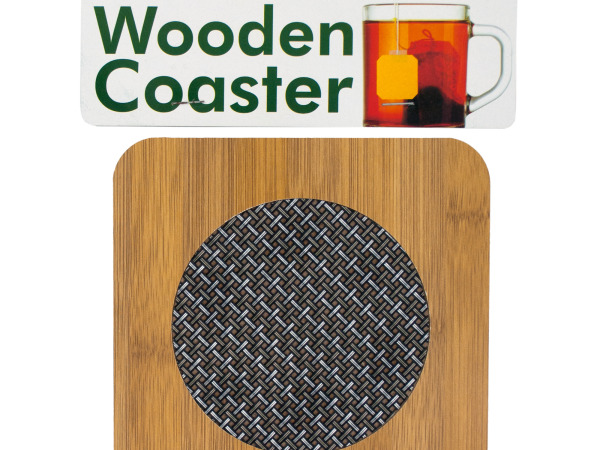 Bulk Buys Hr429-12 Wooden Coaster With Basketweave Pattern - 12 Piece