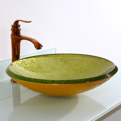 Temper Glass Vessel Sink, Lime & Yellow - 18.1 X 18.1 X 4.7 In.