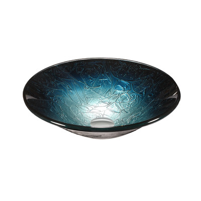 Temper Glass Vessel Sink, Metallic Multi Blue & Silver - 17.7 X 17.7 X 5.7 In.