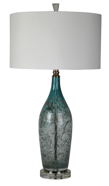 130034 Deidra Table Lamp, Blue & Gray Metallic Art Glass