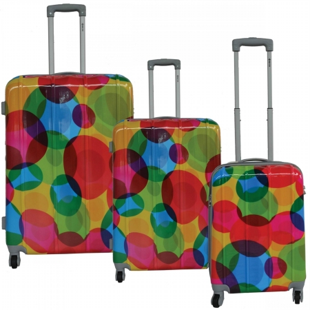 A713-3-ce Eco Friendly 3 Piece Luggage Set, Circle Pattern Print
