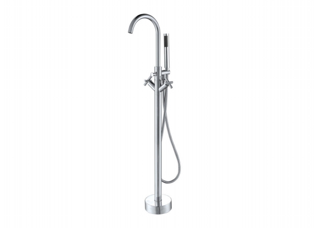 Df-02009 Eilat 2009 Double Handle Floor Mount Tub Filler With Hand Shower, Polished Chrome