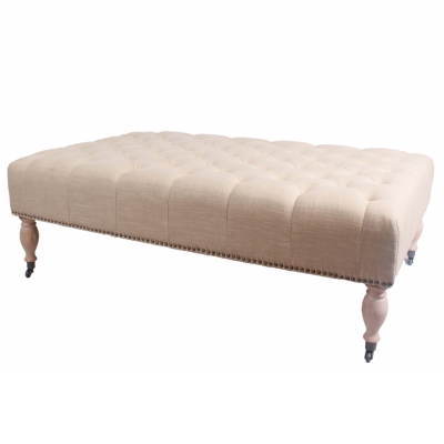 New Pacific Direct 1900047-F 18.5 x 54 x 36 in. Gaviota Fabric Tufted Bench Natural Wood Legs, Flax