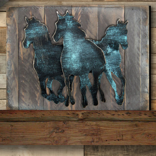 G Debrekht G98157s3-24 Wild Stallion On Wooden Block Decorative Wall Art, Multicolor