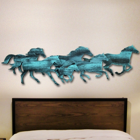 G Debrekht G98158sx-24 Running Herd Of Horses Wooden Decorative Wall Art, Multicolor