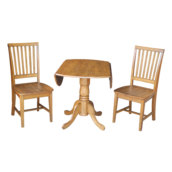 K59-42dp-c265 42 In. Dual Drop Leaf Table With 2 Mission Chairs - Set Of 3 Pieces