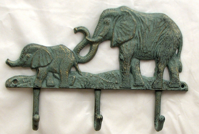 0184s-0956-gr Cast Iron Elephant 3 Hooks