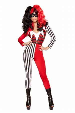 10046-as-m 2 Piece Mischievous Jester Adult Costume, Red, Black & White - Medium