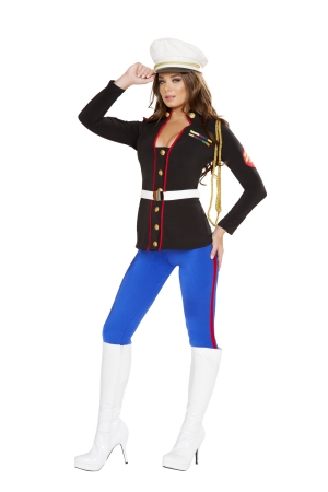 4701-as-l 3 Piece Sexy Marine Corporal Adult Costume, Black, Blue & Red - Large