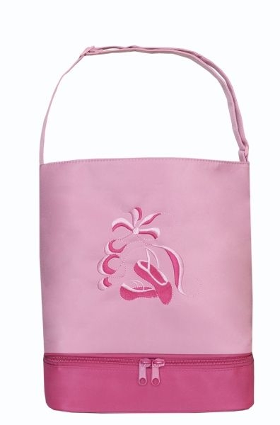Bal-05pink Bottom Shoe Compartment Embroidered Shoes & Ribbons Ballet Tote Bag, Pink