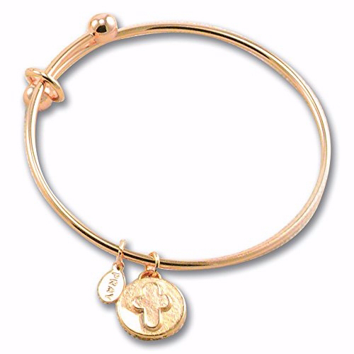 100911 Bracelet-bangle-rose Gold Faith-cross Charm With Adjustable Wire-gift Boxed