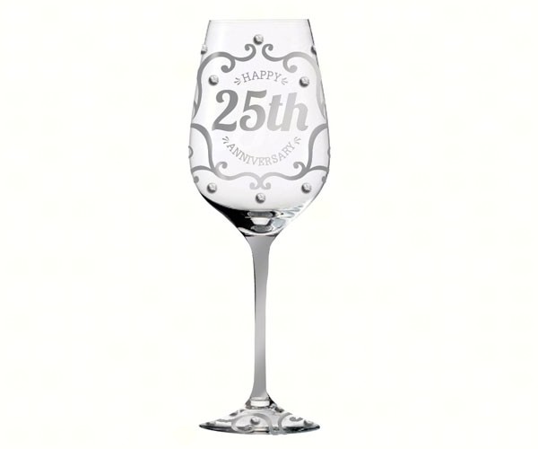 Eg3cwg525 25th Anniversary Hand Painted Wine Glass, 12 Oz