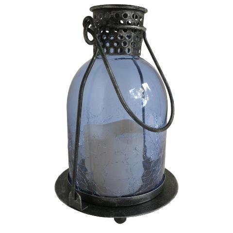 84070-lc Monaco Glass Led Candle Lantern - Blue