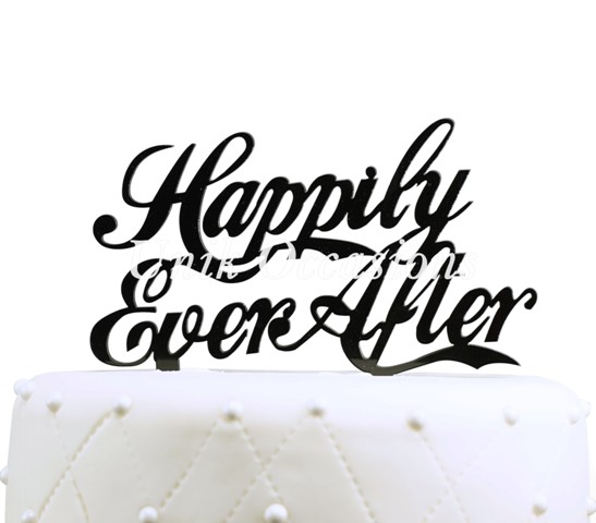 Happily Ever After Acrylic Wedding Cake Topper, Black