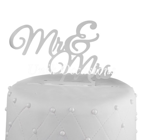 Mr & Mrs Acrylic Wedding Cake Topper New, Silver Mirror