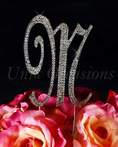 Sparkling Collection Monogram Cake Topper Letter M, Silver, Small