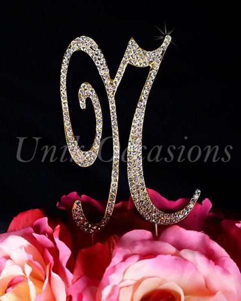 Sparkling Collection Monogram Cake Topper Letter N, Gold, Small