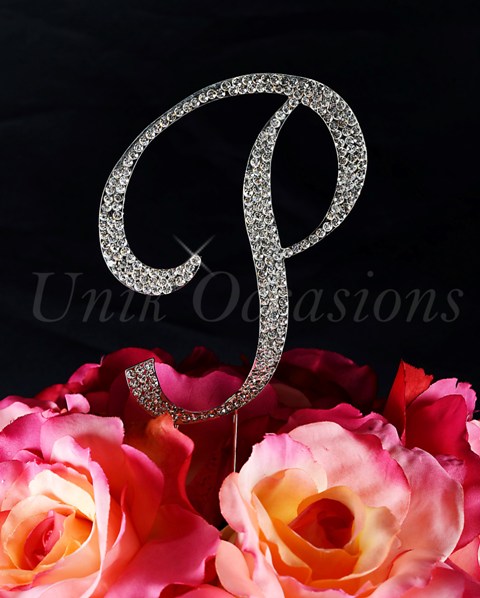 Sparkling Collection Monogram Cake Topper Letter P, Silver, Small