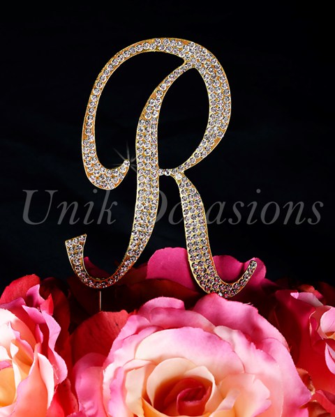 Sparkling Collection Monogram Cake Topper Letter R, Gold, Small
