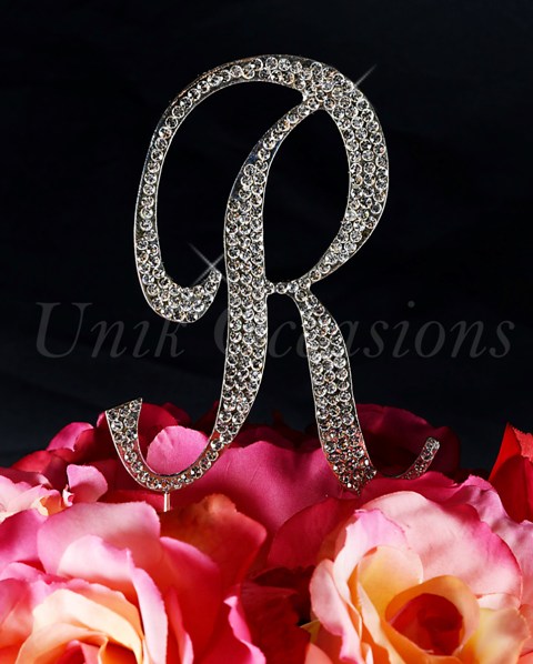 Sparkling Collection Monogram Cake Topper Letter R, Silver, Extra Large