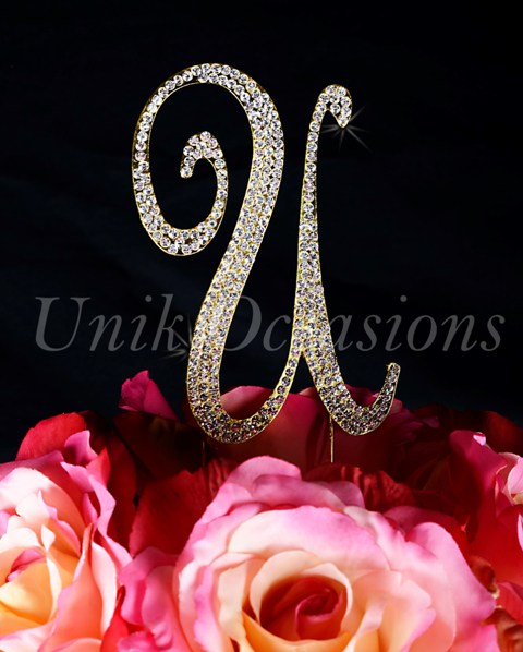 Sparkling Collection Monogram Cake Topper Letter U, Gold, Small