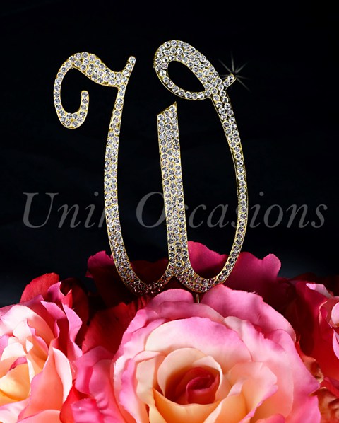 Sparkling Collection Monogram Cake Topper Letter W, Gold, Small