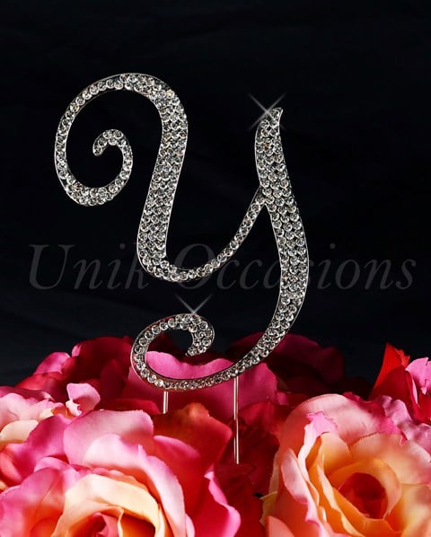 Sparkling Collection Monogram Cake Topper Letter Y, Silver, Small
