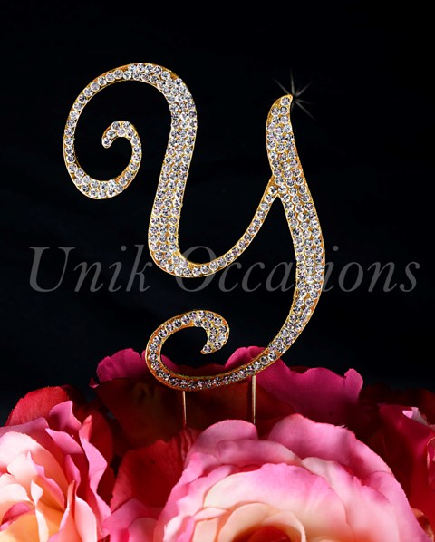 Sparkling Collection Monogram Cake Topper Letter Y, Gold, Small