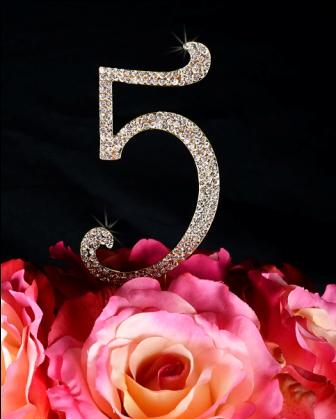 Sparkling Collection Monogram Cake Topper Number 5, Gold