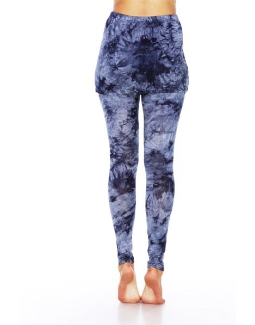 203-02-l Tie Dye Skirted Womens Leggings, Blue - Large