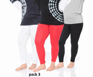 Pack 3 Womens Plus Size Legging, Black, White & Red - One Size - Pack Of 3