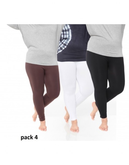 Pack 4 Womens Plus Size Legging, Black, White & Brown - One Size - Pack Of 3