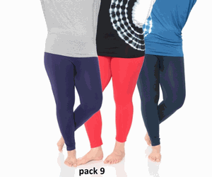 Pack 9 Womens Plus Size Legging, Purple, Red & Navy - One Size - Pack Of 3