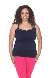 Ps132-02 Plus Size Lace Trim Tank Top, Navy - One Size