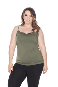 Ps132-08 Plus Size Lace Trim Tank Top, Olive - One Size