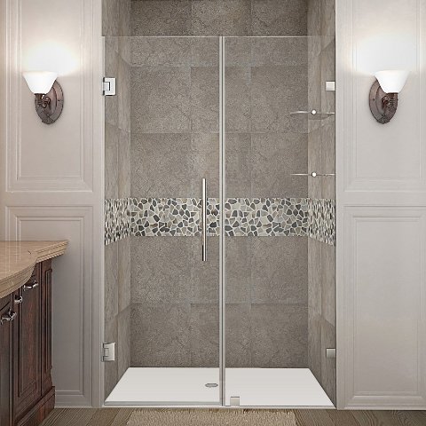 Global Sdr990-ss-44-10 Nautis 44 X 72 In. Completely Frameless Hinged Shower Door With Glass Shelves In Stainless Steel