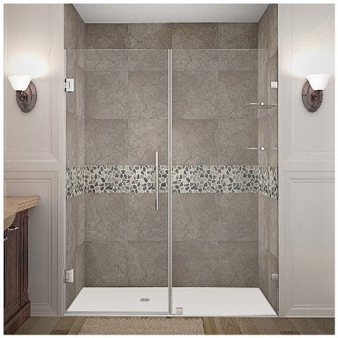 Global Sdr990-ss-36-10 Nautis 36 X 72 In. Completely Frameless Hinged Shower Door With Glass Shelves In Stainless Steel