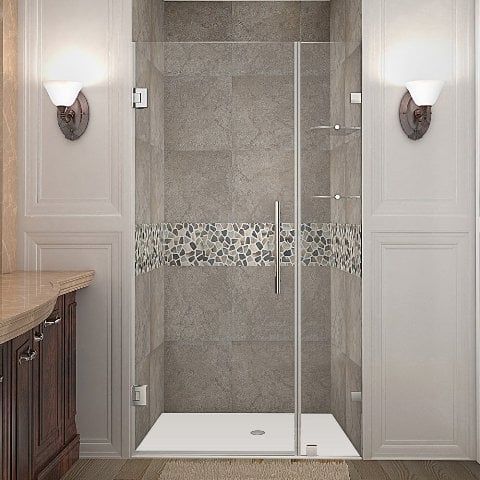 Global Sdr990-ss-38-10 Nautis 38 X 72 In. Completely Frameless Hinged Shower Door With Glass Shelves In Stainless Steel