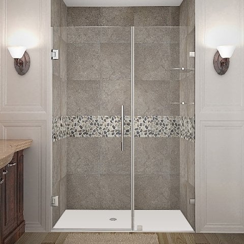 Global Sdr990-ss-46-10 Nautis 46 X 72 In. Completely Frameless Hinged Shower Door With Glass Shelves In Stainless Steel