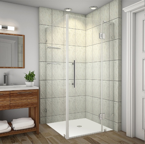 Global Sen992-ch-3434-10 Avalux 34 X 34 X 72 In. Completely Frameless Shower Enclosure With Glass Shelves In Chrome