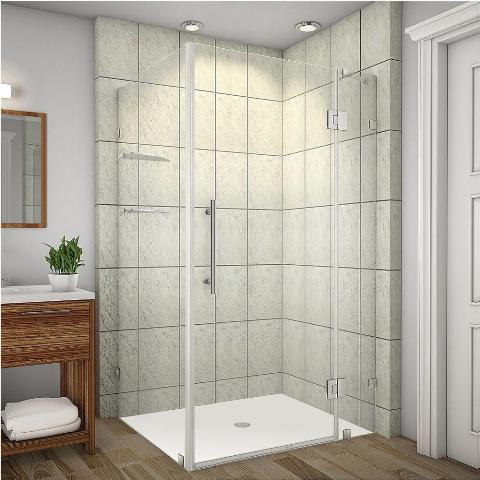 Global Sen992-ch-4032-10 Avalux 40 X 32 X 72 In. Completely Frameless Shower Enclosure With Glass Shelves In Chrome
