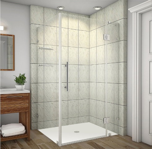 Global Sen992-ch-4034-10 Avalux 40 X 34 X 72 In. Completely Frameless Shower Enclosure With Glass Shelves In Chrome