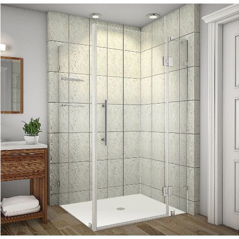Global Sen992-ch-4036-10 Avalux 40 X 36 X 72 In. Completely Frameless Shower Enclosure With Glass Shelves In Chrome