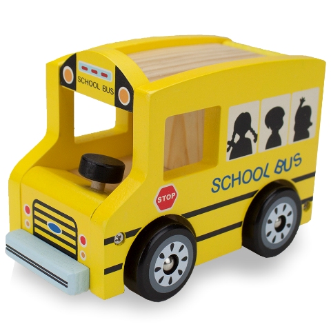 Brybellyholdings Tveh-006 Wooden Wheels Natural Beech Wood School Bus