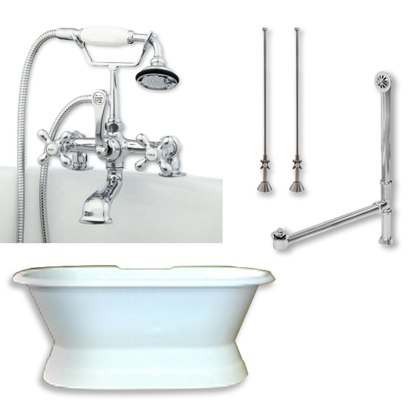 Des-ped-463d-2-pkg-cp-7dh Cast Iron Double Ended Slipper Tub, Polished Chrome - 71 X 30 In.