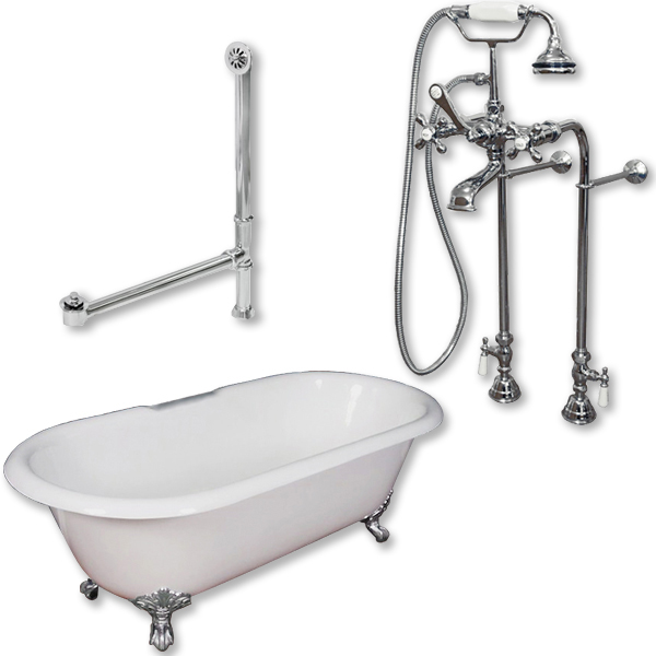 De67-398463-pkg-cp-nh Cast Iron Double Ended Clawfoot Tub, Polished Chrome - 67 X 30 In.