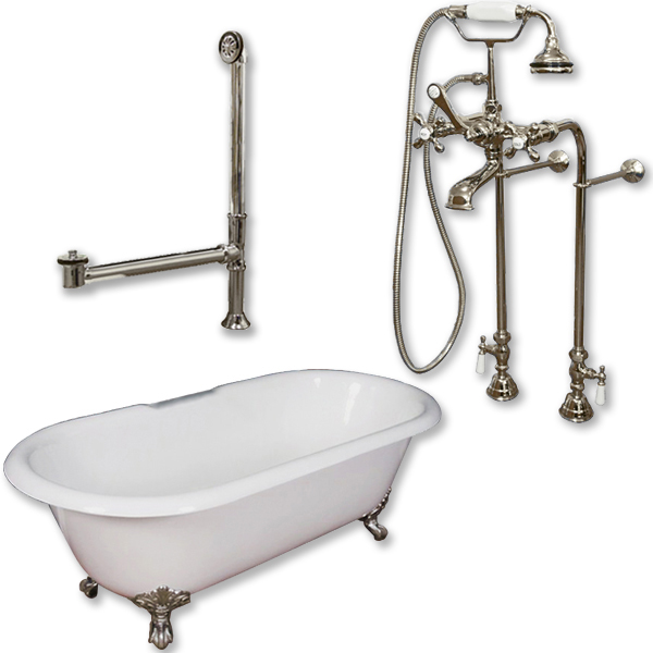 De67-398463-pkg-bn-nh Cast Iron Double Ended Clawfoot Tub, Brushed Nickel - 67 X 30 In.