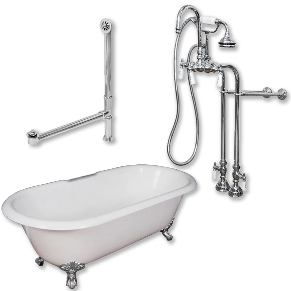 De67-398684-pkg-cp-nh Cast Iron Double Ended Clawfoot Tub, Polished Chrome - 67 X 30 In.