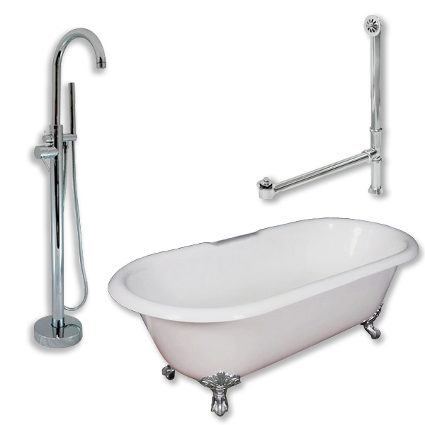 De67-150-pkg-cp-nh Cast Iron Double Ended Clawfoot Tub, Polished Chrome - 67 X 30 In.